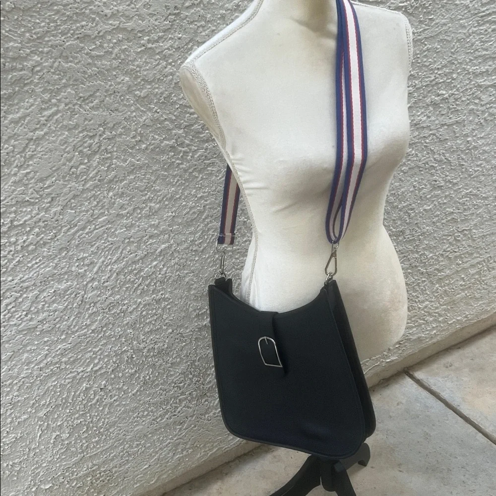 Talbots Navy Blue Leather Bucket Crossbody Purse